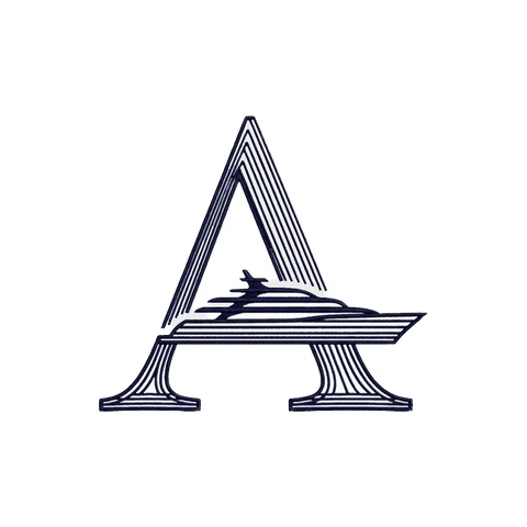 Armada Club logo mark, a capital A drawn in fine lines with a yacht crossing the bar